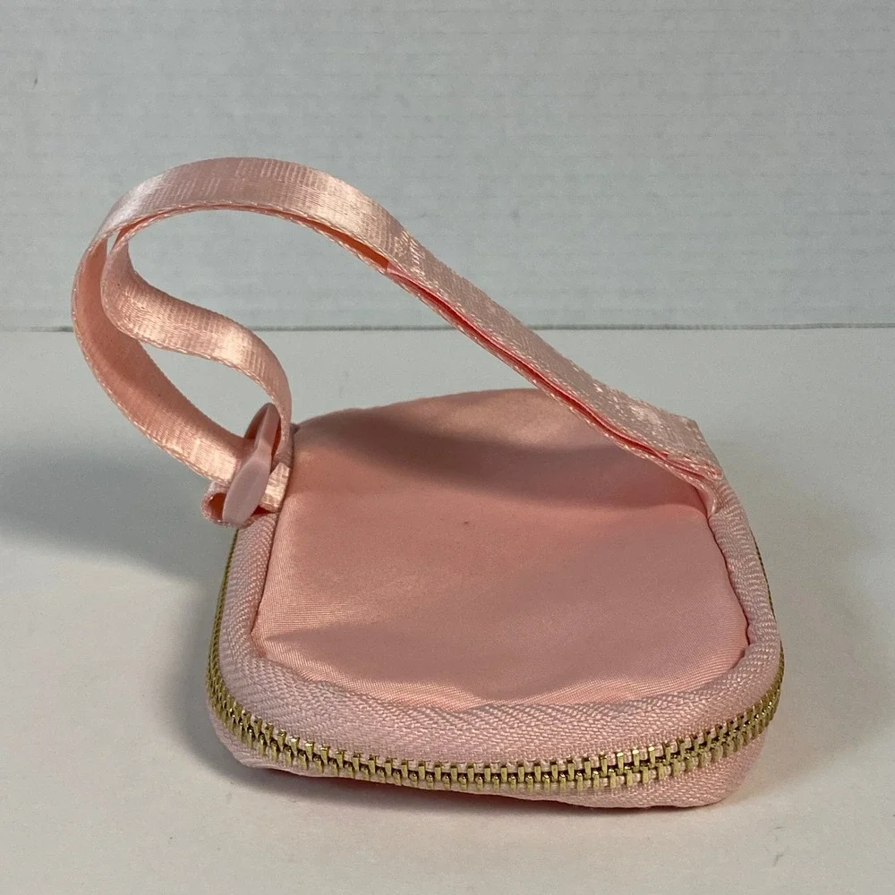 The Darling Effect Pink Nylon Small Zip Pouch w/Arm Strap Gold Hardware Mini Bag